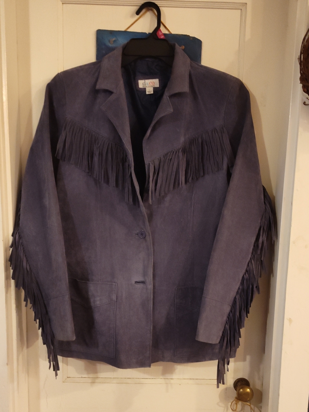 Denim&Co Blue Suede Fringe Jacket